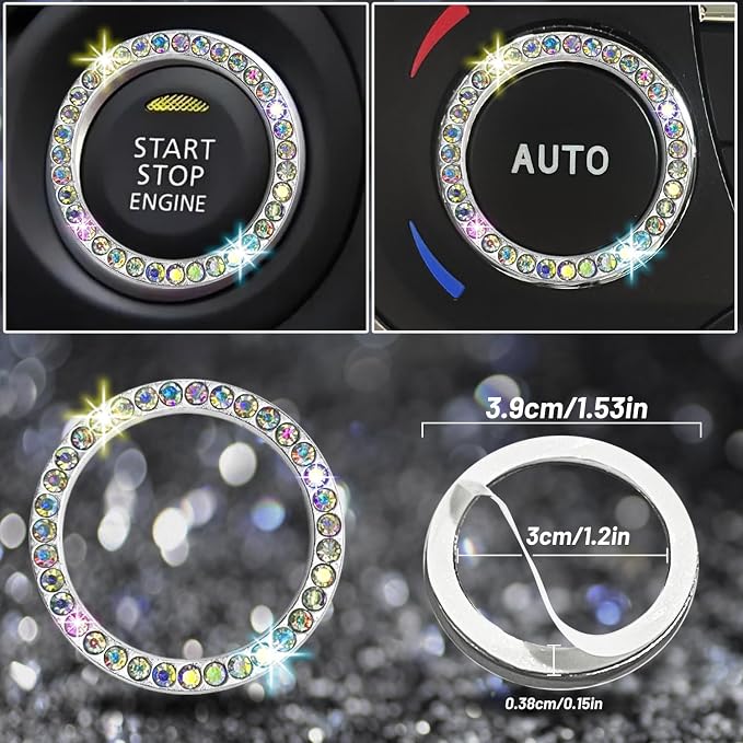 NBTEPEM 8 pcs Bling Car Accessories Set for Women, Steering Wheel Cover, Sparkly Seat Belt Covers, Bling Gear Shift Cover, Universal Fit Most Cars (Multicolor Diamond)