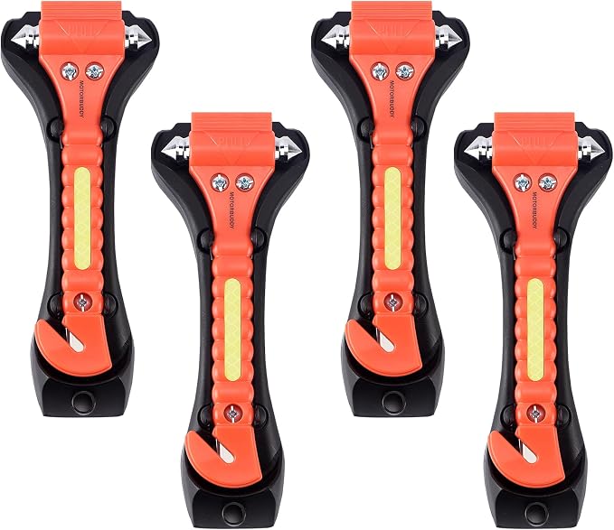 MOTORBUDDY 4-Pack Emergency Escape Hammer Seat Belt Cutter,Auto Car Safety Hammer with Window Glass Breaker,Escape Tool for Car Accidents