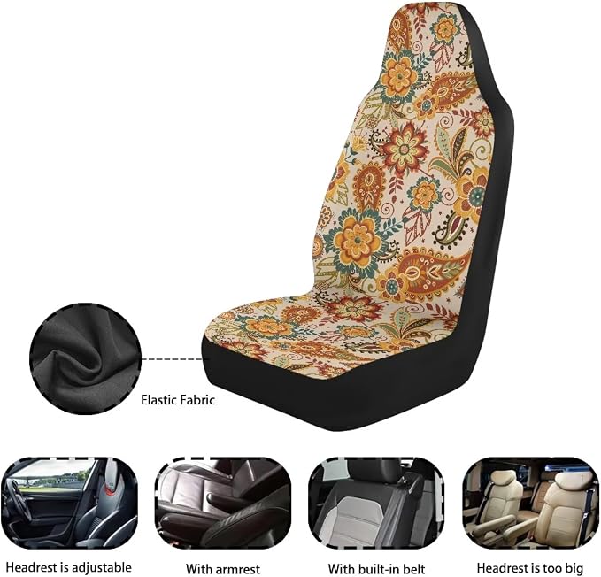 Fall Boho Mandala Front Car Seat Covers Thanksgiving Decorative Driver Seat Cover Full Wrapping Edge Automotive Seat Cushion Covers Car Interior Accessories Compatible with SUV,Sedan