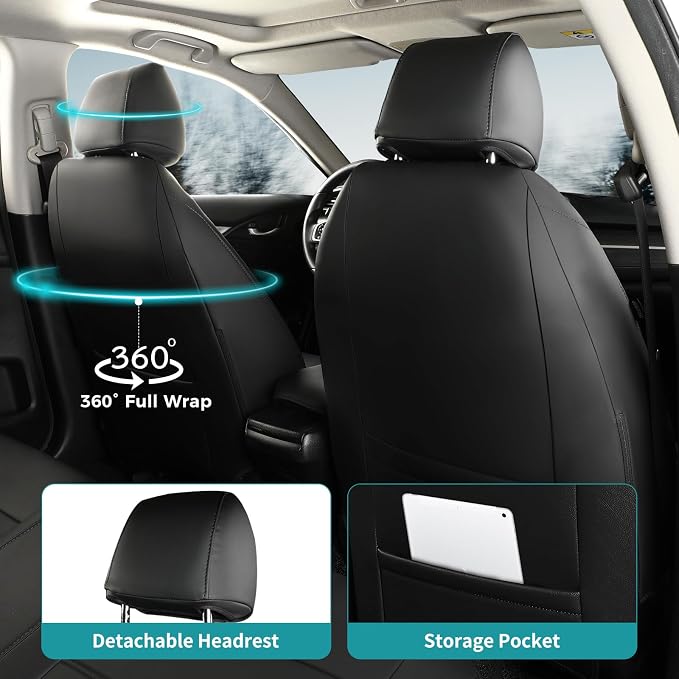 Seat Covers for Honda Civic Hatchback Sport, LX 2022-2026 & Hybrid Sport 2025-2026, Faux Leather Car Seats Cover Full Set Waterproof (60/40 Split Seatback-No Rear Armrest) Black