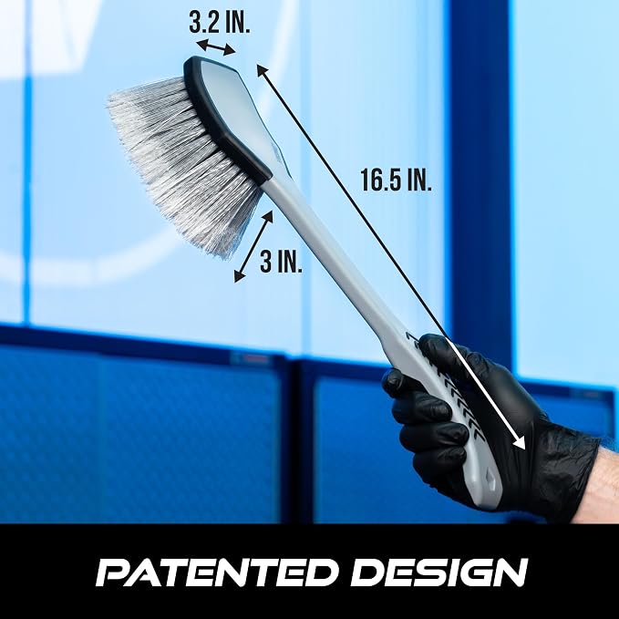 VIKING Car Wash Brush, Wheel and Fender Brush, Long Handle Tire Cleaner for Car Detailing, 16.5 Inch, Grey/Black (Pack of 6)