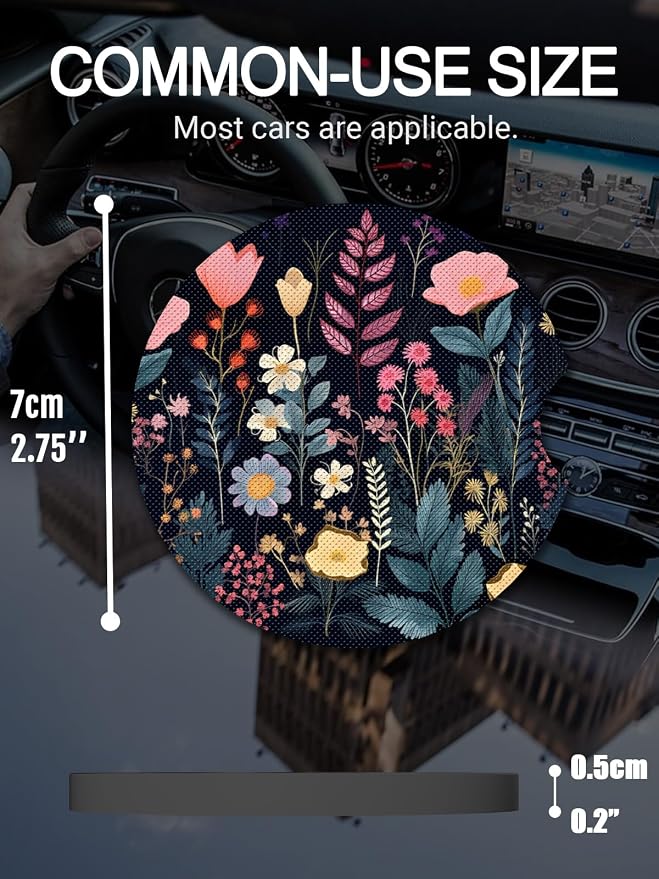 WOCOCN Cute Cup Holder Coasters for Your Car with Fingertip Grip, Auto Accessories for Women & Men,Pack of 2(Anthemia)