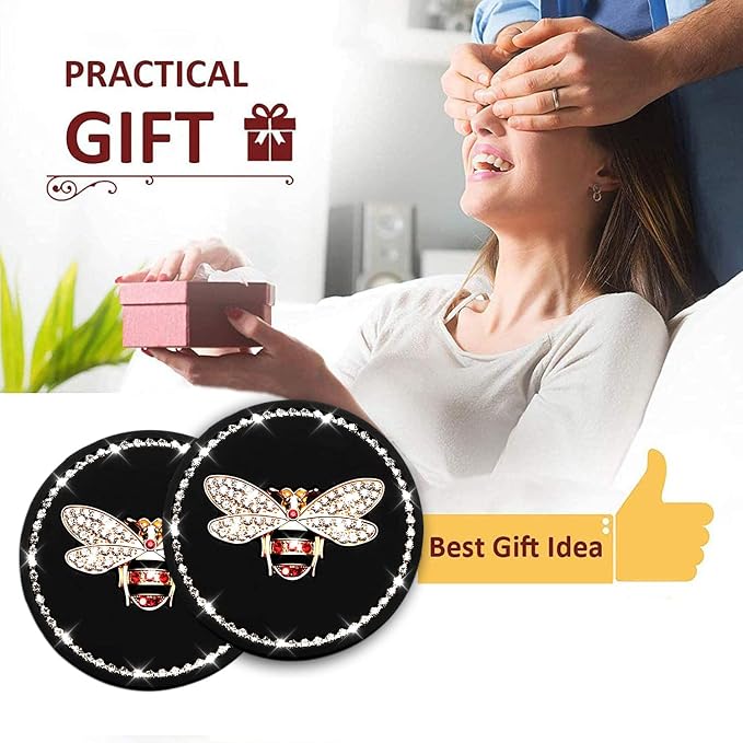 Bling Cup Holder Insert Coaster- 2.75 inch Silicone Anti-Slip Shockproof, Universal Fashion Car Interior Accessories for Women (Bee, 4 PCS)
