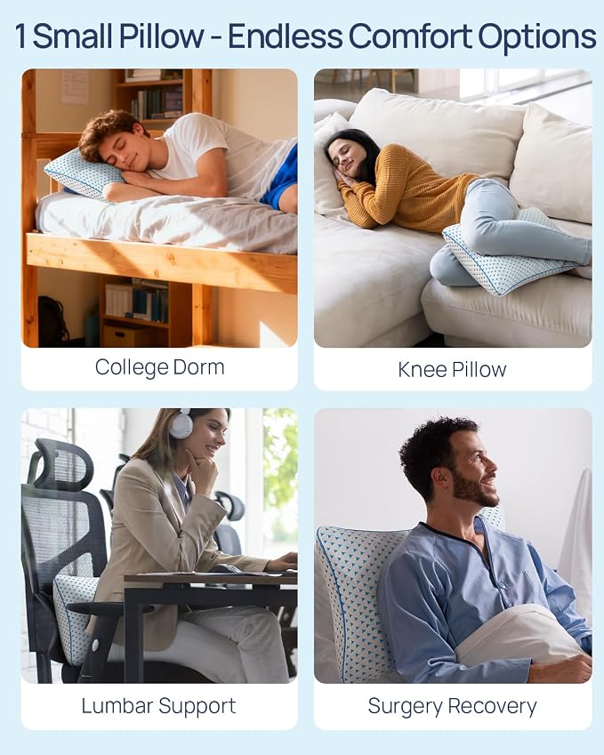 Cooling Shredded Memory Foam Travel & Camping Pillow Large, Adjustable | Compressible, Portable, Medium Firm Neck Knee Back Support, College Dorm Pillow for Home-Like Comfort, Ideal Car Sleeping