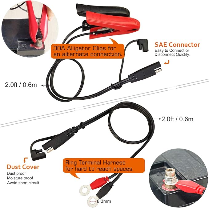 Suuwer Automatic Trickle Battery Charger, 6V&12V 1250mA Battery Maintainer. | for Car Motorcycle ATV Boat, With 12FT DC Cable