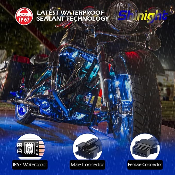 SHINIGHT 14 Pcs Motorcycle LED Light Kits, App Control Multicolor Waterproof Motorcycle LED Strip Lights with RF Remote, Music Sync & Multiple Scene Modes RGB LED Lights for Motorcycles