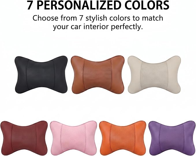Car Pillow for Car Neck Pillow for Driving Seat Leather Neck Support Soft Cushion Support Head-Rests for Vehicle Sleeping with Elastic Adjustment Strap 2PCS (Neck, Light Tan)