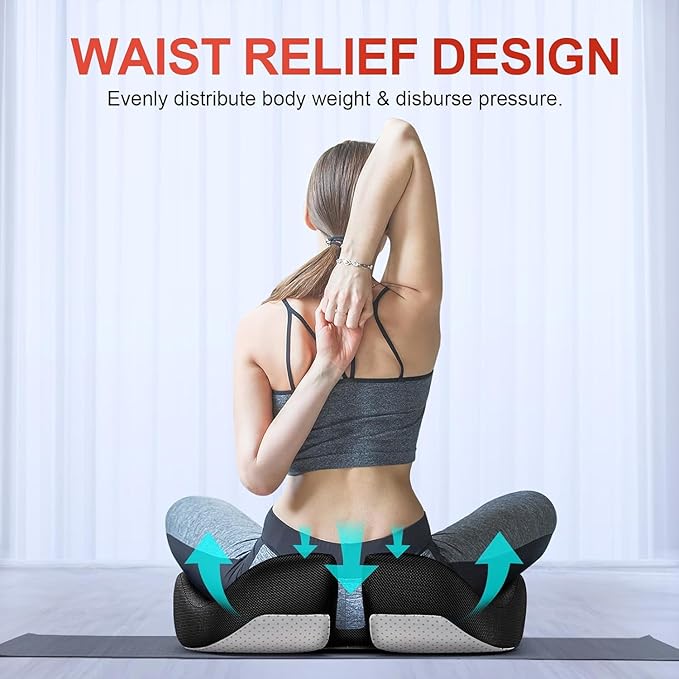 Benazcap XL Ergonomic Seat Cushion Relieves Sciatica & Tailbone Pain | Memory Foam cushion, washable cover & anti-slip base, long-sitting pad for office, gaming and car seats Black