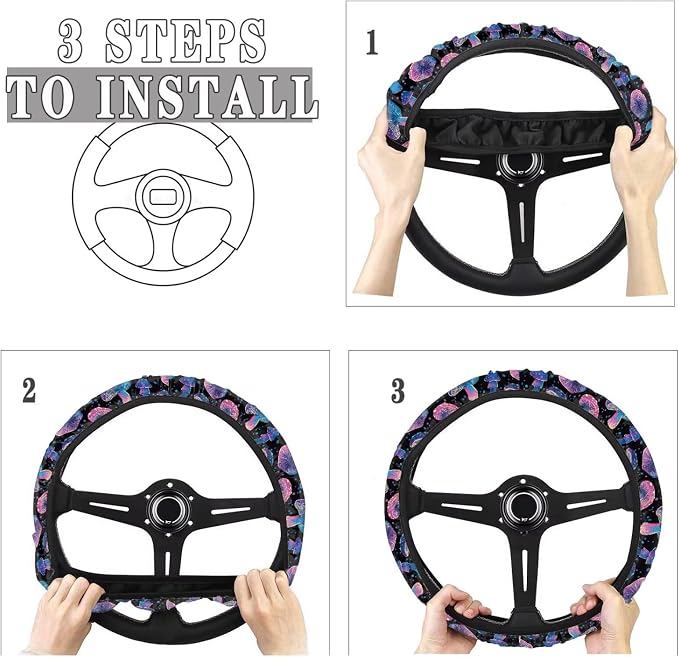 AFPANQZ Car Steering Wheel Cover Sweat Absorption Safe Driving | Mushroom Print Car SUV Sedans Interior Accessories, Steering Wheel Protection Sweat Absorption