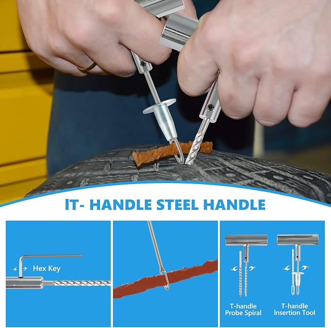 TILIBOTE Tire Repair Kit,117pcs Heavy Duty Tire Plug Kit,with Universal Tire Patch Kit to Plug Flats for Car/Motorcycle/Truck/Tractor/Trailer/RV/ATV
