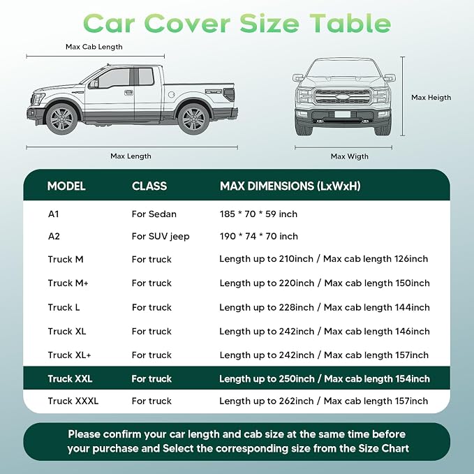 Cartist Hail Protector Car Cover for Truck Waterproof All Weather, Heavy Duty Outdoor Sun Uv Rain Pickup Cover with Zipper, Universal Fit for F150, F250, Titan, etc. (Length Up to 250 inch) XXL