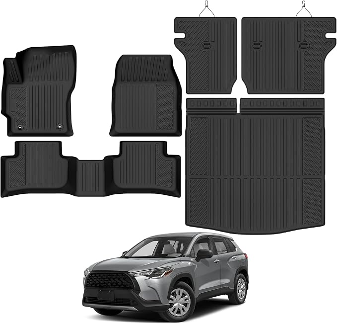 Custom Fit Floor Mats for 2022-2026 Toyota Corolla Cross Gas AWD | (Not for FWD/Hybrid) All Weather TPE Floor Liners & Trunk Mat & Backrest Protectors | Odorless Full Set Interior Accessories