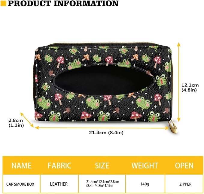 Frog Mushroom Leather Tissue Holder Car Mask Holder PU Leather Car Standard Tissue Holder Durable Visor Tissue Holder Car Visor Accessories Universal Fit Most Cars