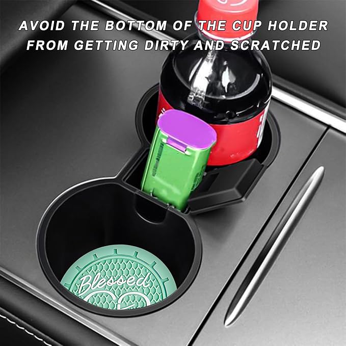4 PCS Car Cup Holder Coaster, 2.76 Inch Soft PVC Non-Slip Blessed Cross and Heart Christian Car Cup Coasters, Auto Interior Shockproof Insert Drink Mat for Most Vehicles (Green)