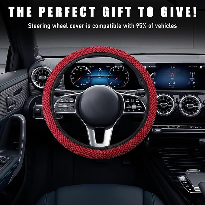 Wevdn Elastic Stretch Steering Wheel Cover, 15"×15" Microfiber Breathable Ice Silk Steering Wheel Protector, Anti-Slip Elastic Steering Wheel Cover for Men Women, Car Accessories (Wine Red)