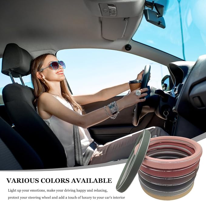 Car Steering Wheel Cover, Breathable Anti-Slip Auto Steering Wheel Protector with Fiber Strip, 15 Inch Soft Comfortable Wheel Wrap Vehicle Interior Decor for Women Men (Coffee)