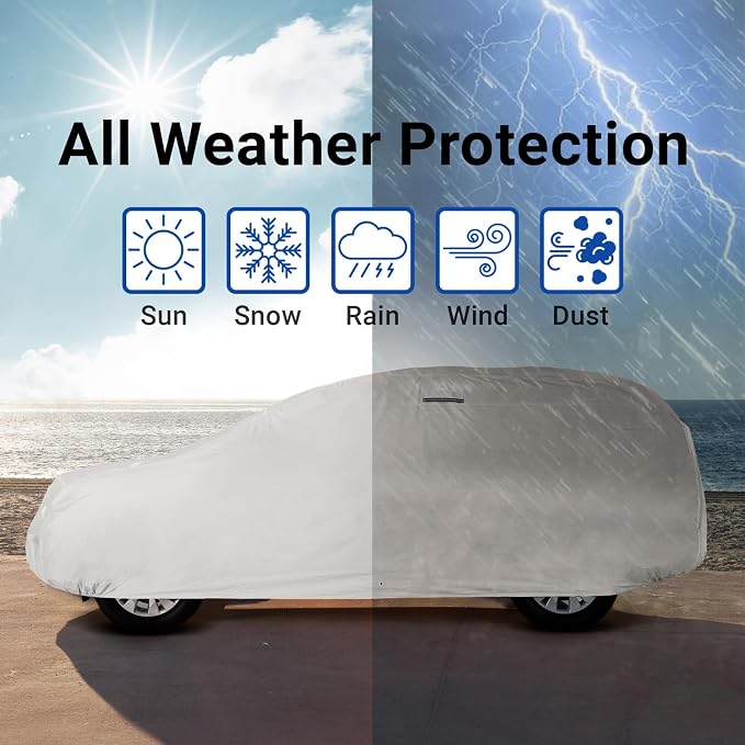 iCarCover Premium Plus SUV Car Cover Waterproof All Weather Rain Snow UV Protection, CJ-5, Wrangler, FJ40, Tracker 2-Door, Sidekick 2-Door, Samurai, Size S56 (See Size Chart) Stripe - Light Gray/Black
