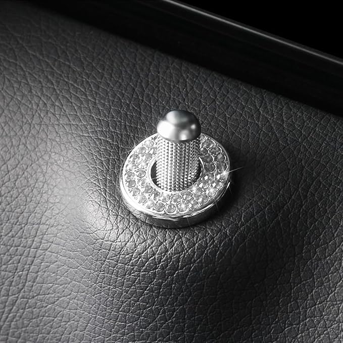 Osilly 4 Pcs Bling Car Inner Door Lock Covers, Crystal Pull Rod Bolt Stickers, Sparkly Rhinestones Auto Door Bolt Decorations, Vehicle Lock Pin Cap Decors for C Class C200L GLC260 C260L (White)