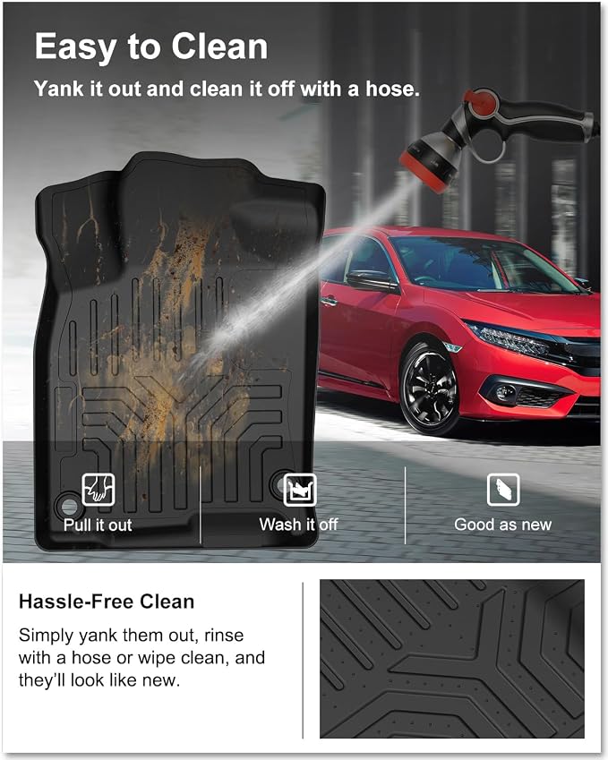 Kiwi Master Floor Mats for 2016-2021 Honda Civic | Custom Fit All Weather Car Mats, Heavy Duty TPE Floor Liners, Front & Rear 2 Row Set, Black
