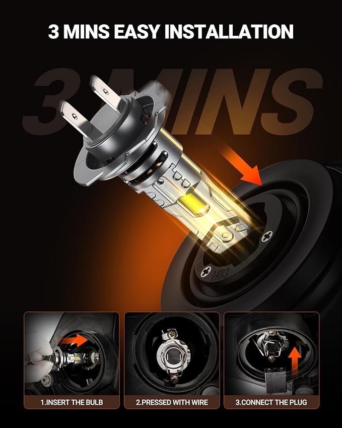 SEALIGHT H7 LED Bulbs, 44000LM 800% Super Brighter, 1:1 Halogen Size, 6500K Cool White, 60,000Hrs Long Service Life with Cooling Fan, Plug and Play, Pack of 2