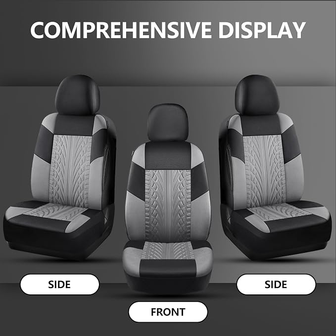 HChengkikz Front Car Seat Cover, Cloth and Washable (Black + LightGray) | Breathable, Airbag compatible, Easy to Install, Universal Fit for Most Cars, Sedans, Truck, SUVs