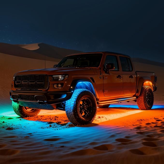 16 Pods RGB Rock Lights for Trucks - 5-Sided LED Underglow Lights with App & RF Remote Control, IP67 Waterproof Music Sync Neon Exterior Lighting Kit, No-Drill Universal Fit for SUV, ATV, Off-Road