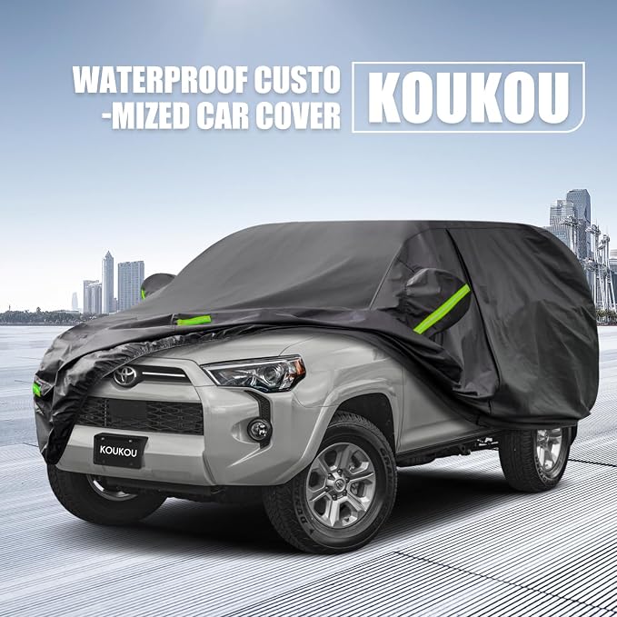 KouKou Waterproof SUV Car Cover Suitable for Toyota 4Runner 4 Runner from 1995 to 2025, 7 Layers Windproof All Weather Waterproof Outdoor Cover Sun Rain UV Dust Snow Protection. Black