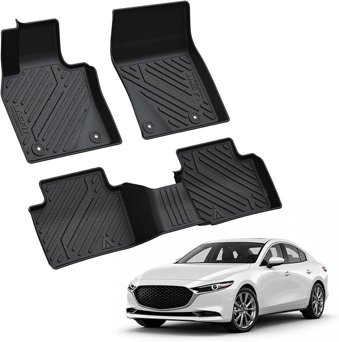 LASFIT Floor Mats for Mazda 3 2019-2026 All Weather TPE Custom Fit 2019 2020 2021 2022 2023 2024 2025 2026 Floor Liners Front & Rear Row Car Mats Accessories, Black