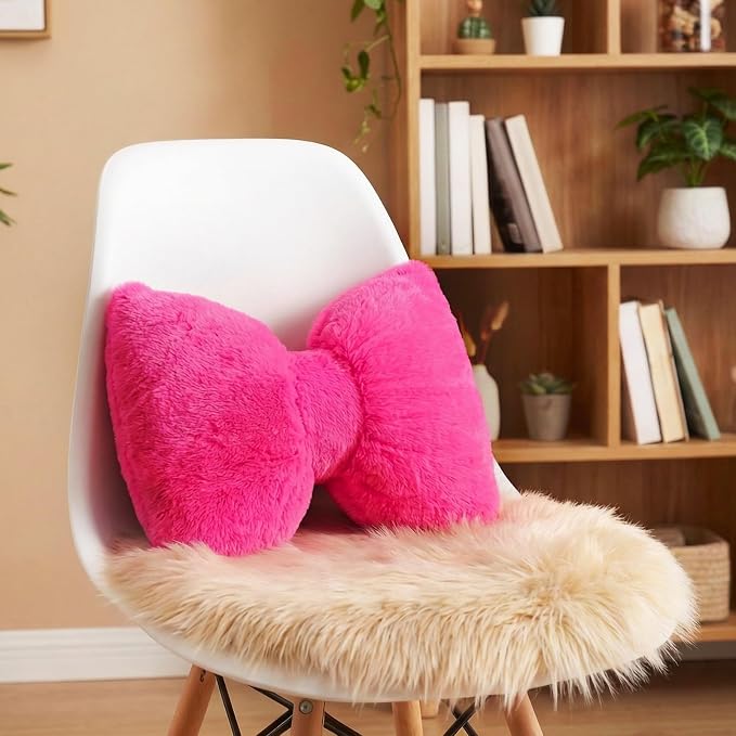 Macarrie 2 Pcs Rose Red Car Neck Pillow Imitation Rabbit Fur Bow Pillow | Soft Comfortable Seat Headrest Support, Cute Bow Car Accessories, Driving Travel Driver Chair Girl Interior Decor, Solid
