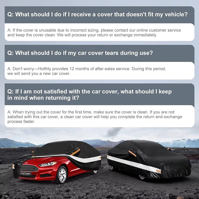 10 Layers Sedan Car Cover Custom Fit for Ford Fusion (2005-2026), Waterproof All Weather for Automobiles, Outdoor Full Cover Sun Dust Rain Protection with Cotton. Black