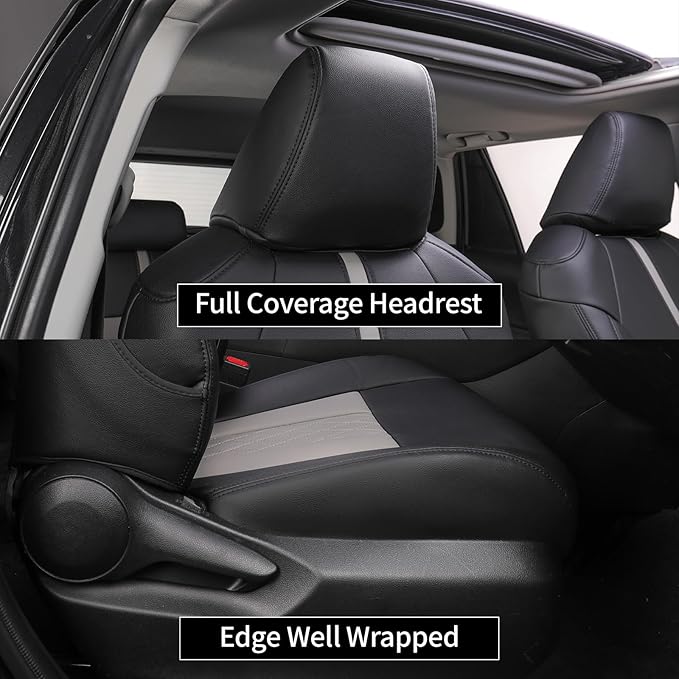 EKR Car Seat Covers Custom Fit for Toyota 4Runner(5 Seats) Full Set | for Toyota 4 Runner 2010-2024 Seat Covers for SUV,Full Wrap,Airbag Compatible,Pet-resistant,Faux Leather(Black+Light Gray)