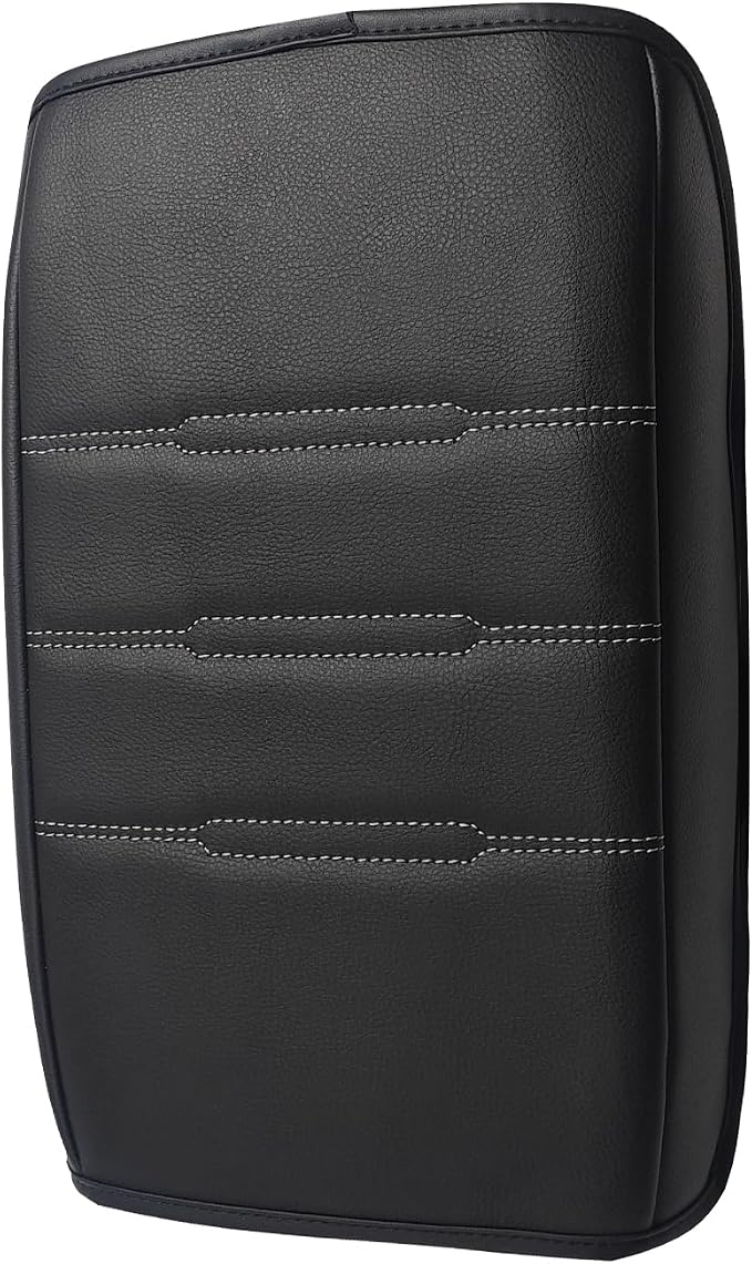 Muslogy Center Console Armrest Cover Fit for Honda CR-V & CRV Hybrid 2023-2025 2026 Accessories, Comfort Armrest Pad Console Lid Cushion Vegan Leather Regular Thick(Black/White Trim)