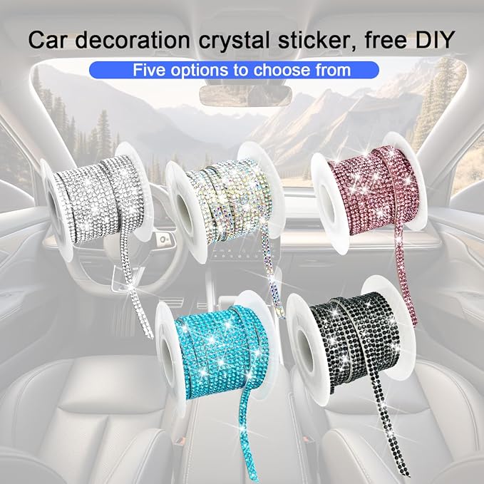 BELOMI Bling Car Trim Self Adhesive Strip, 16.4Ft Crystal Rhinestone Vehicle Dashboard Line Molding Stickers, Diamond Auto Interior Exterior Decor Accessories for Women Girls, Universal Fit(White)