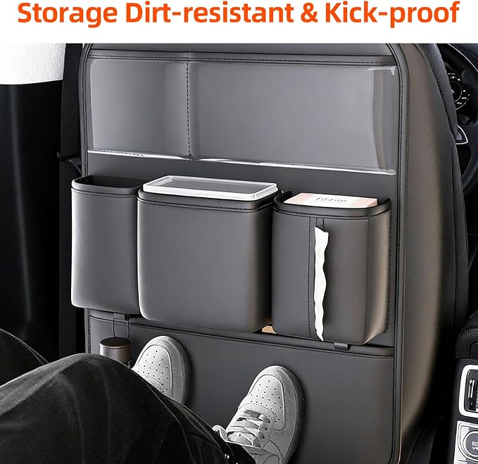 2 Pack Car Back Seat Organizer, PU Leather Storage Pockets, Black | PU leather seat protector, storage pockets, cup pockets, tissue holder, 2 pack