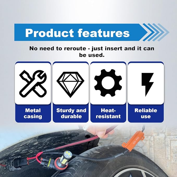 2PCS 9005/9006 LED Load Resistor Kit 50W 6Ω Headlight Decoder Anti-Flicker Harness Plug-and-Play Warning Canceller with Pure Copper Wire Universal Fit for Most Cars (Black)