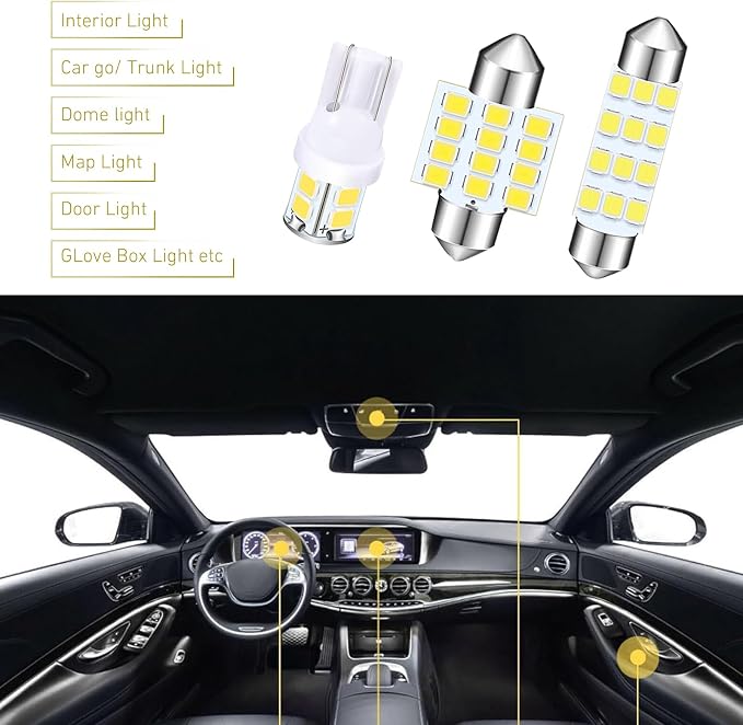 24PCS Car Interior LED Lights Kit Set, T10 31mm 42mm LED Interior Replacement Bulbs, Blue Interior Cars Light, for Dome Map License Plate Bulbs Door Side Marker Cornering (White)