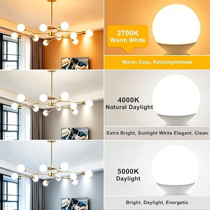Vinaco Glass G25 led Globe Light Bulbs Dimmable 6W 120V 2700K for Bathroom | 6PCS, Milky Frosted Glass, 60W Eq. 450LM, 360°Beam,Warm White, NO Flicker, High CRI90+, E26 Base, for Makeup Mirror & Pendant