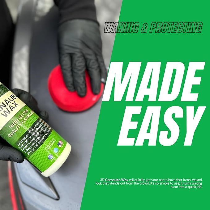 3D Carnauba Wax – Liquid Brazilian #1 Grade Wax for Deep Gloss & UV Protection | Easy Application | Safe on All Paint | Non-Staining Formula | Made in USA | 16 oz