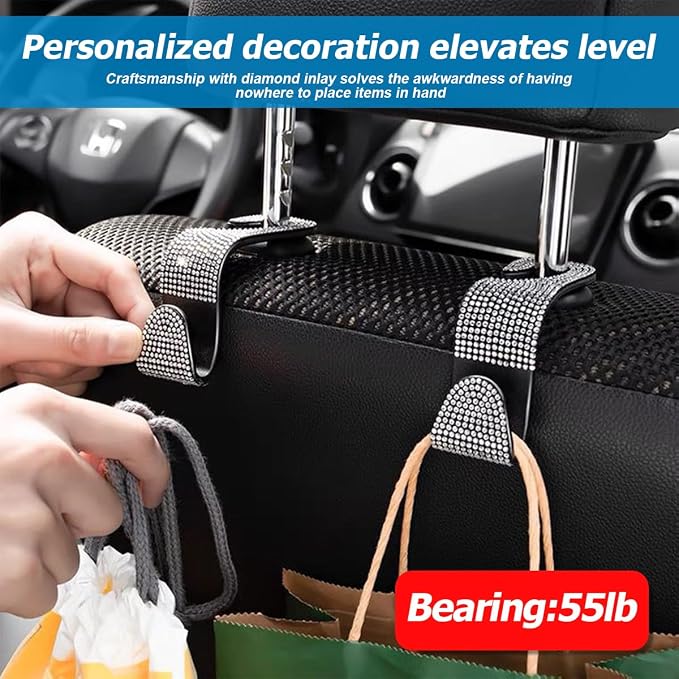 Osilly 27PCS Bling Car Accessories Set for Women, 15 Inch Reinestone Crystal Steering Wheel Covers License Plate Frame USB Charger Phone Holder Coasters, Vehicle Decorations, Universal Fit(White)