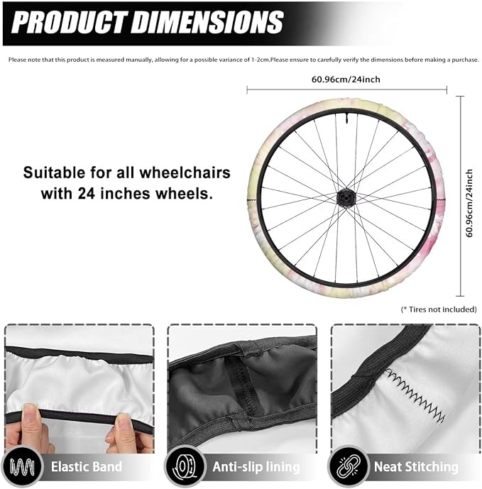 Pink Tie-Dye Butterfly Wheelchair Wheel Covers Non-Slip Wheelchair Accessories Tyre Covers to Protect Floors Carpets Fits 24" Wheels Set of 2 Pairs
