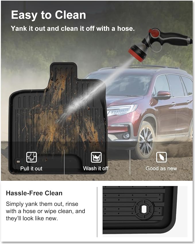 Kiwi Master Floor Mats for 2016-2022 Honda Pilot | OEM Replacement 08P17-TG7-300, Custom Fit All Weather Car Mats, Heavy Duty TPE Floor Liners, Front & Rear 3 Row Set, Black