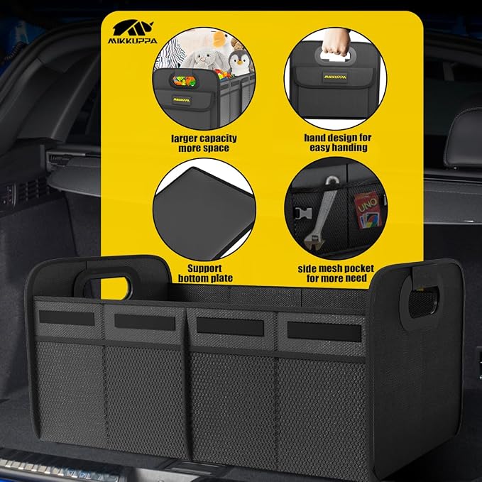 MIKKUPPA Car Trunk Organizer - 70L Collapsible Trunk Organizer with Reinforced Handles for Groceries, Car Storage Organizers for SUV Auto Truck Van with Non Slip Bottom (Black)
