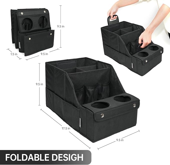 MULISOFT Car Seat Organizer- Backseat Car Organizer with 11 Storages Compartments and 2 Cup Holders, Organizers and Storage, Front Seat for Travel Kids,Black | Made from durable Oxford fabric with a waterproof surface, anti-slip buckles, and a foldable...