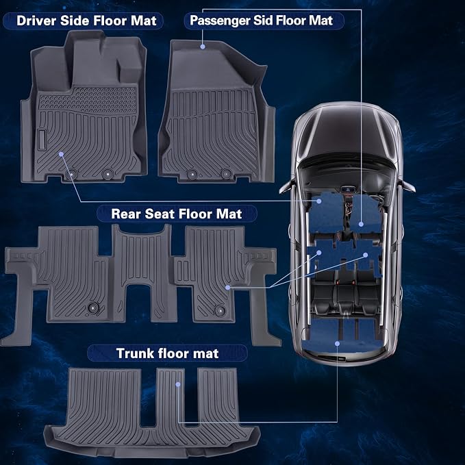 Floor Mats for 2013-2021 Nissan Pathfinder All-Weather TPE Rubber Floor Mats Fits 1st & 2nd & Row,Anti-Slip Floor Full Set
