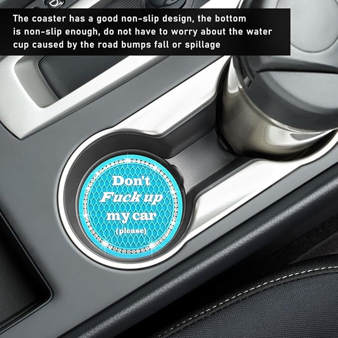 Ziciner 2 Pack Bling Car Cup Holder Coaster, 2.75 Inch Anti-Slip Auto Insert Cup Coaster, Crystal Car Drink Cup Mat Perfect for Women Girls, Universal Interior Decor Accessories (Light Blue)