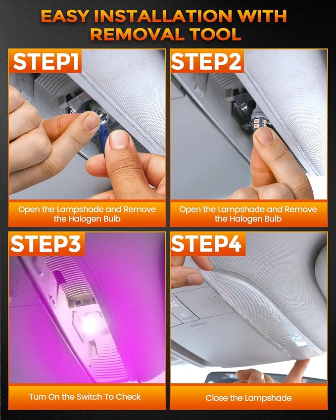 BANGO 24 Pieces Car LED Interior Light Bulbs, Non-Polarity Design with Removal Tool, Suitable for Car Dome Map Door Trunk License Plate Lights, Etc. (Purple)