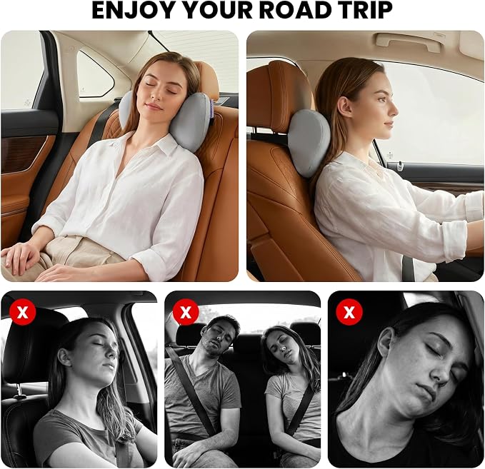 ZZ-WELL Car Headrest Pillow, Car Neck Pillow for Neck Pain Relief with Adjustable Strap, Memory Foam & Breathable Removable Cover, Travel Car Neck Pillow for Pain Relief While Driving (Grey, 1Pack)