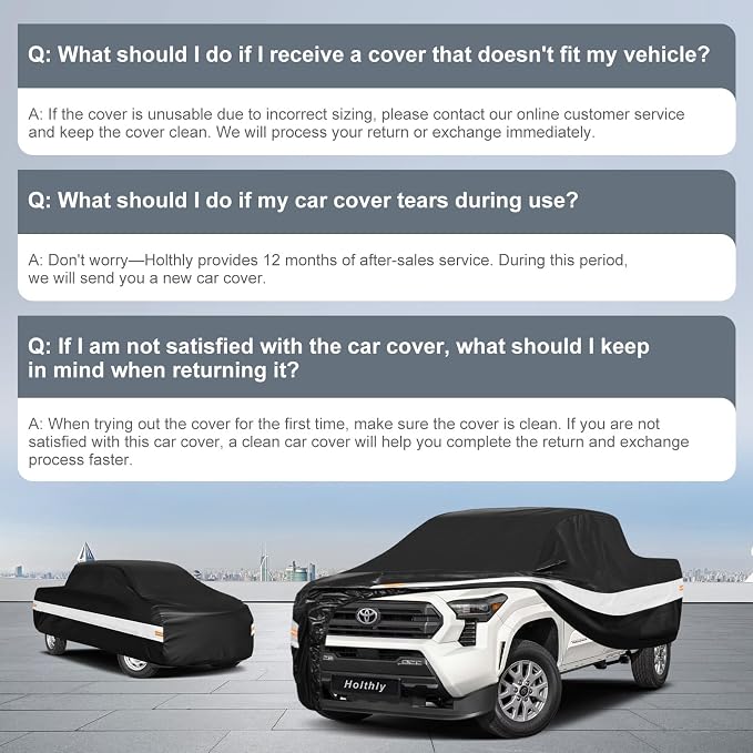 10 Layers Truck Cover Waterproof All Weather Custom Fit Toyota Tacoma(1995-2026) Xtra/Access/Double Cab Short Bed, Outdoor Full Exterior Pickup Car Cover Sun Rain Snow Ice Protection. Black