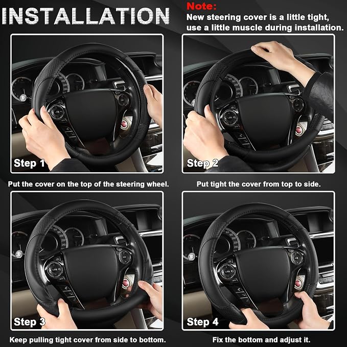 GIANT PANDA Steering Wheel Cover for Honda Civic(2006-2015),CR-Z, Insight, S2000 (Black-Small Size)