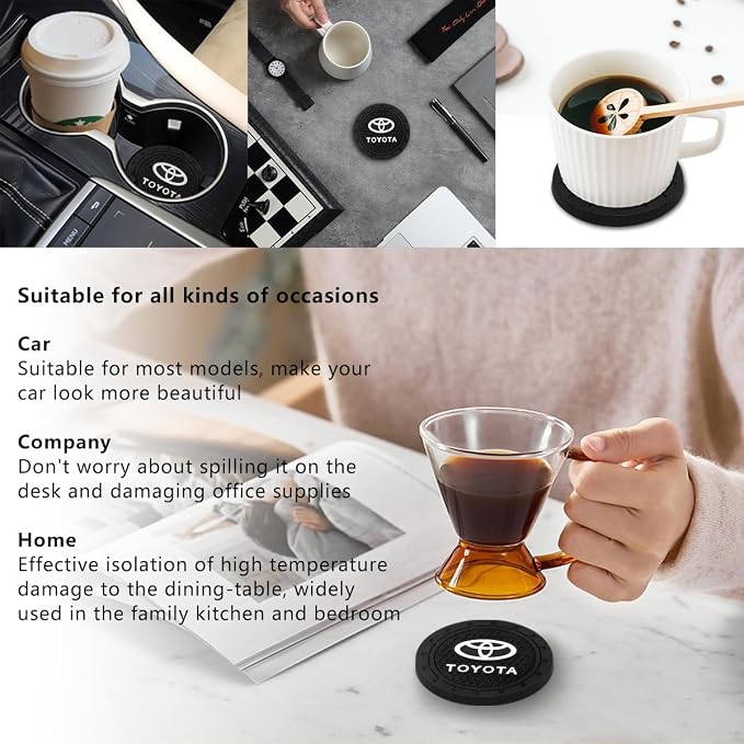 Car Cup Holder Coaster for Toyota Recessed Silicone Cupholder Coaster Interior Accessories 2.75in 2Pieces Black